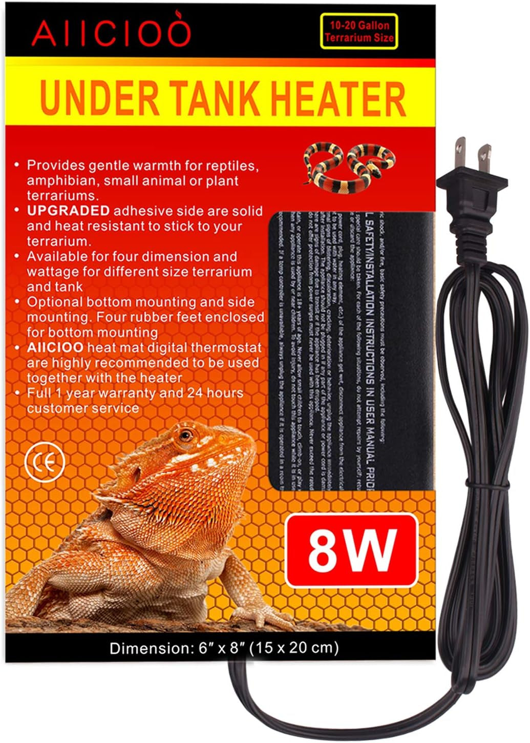 Reptile Heating Pad - 6X8Inch Hermit Crab Heater Heat Mat for Reptiles Snake Lizard Terrarium 8 Watt 2Pack