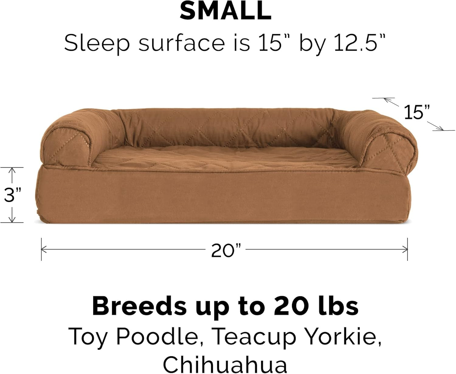 Quilted Sofa-Style Cooling Gel Foam Dog Bed - Toasted Brown, Small