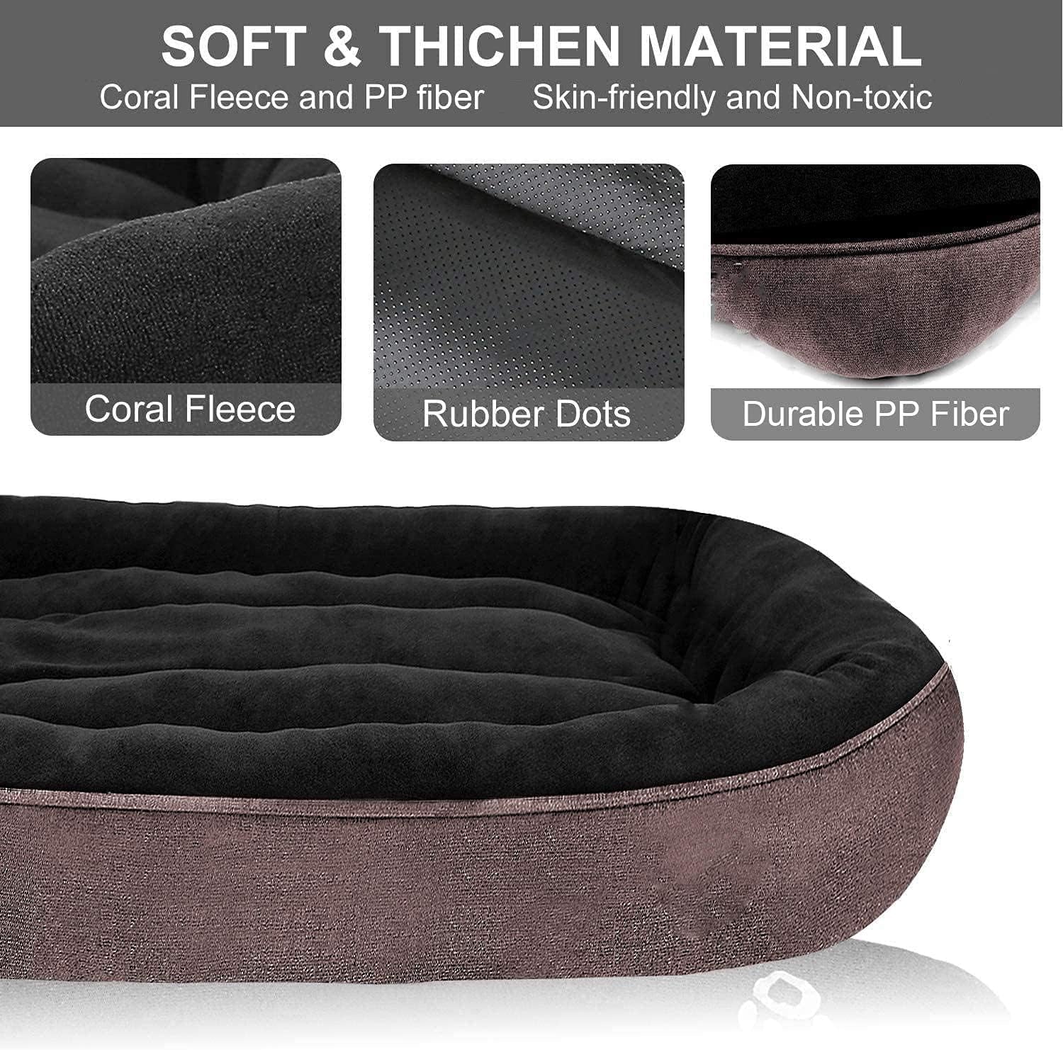 Dog Bed for Medium Dogs/Large/Small, Washable Rectangle Pet Bed Thickened Enough with Soft Coral Fleece and Non-Slip Bottom