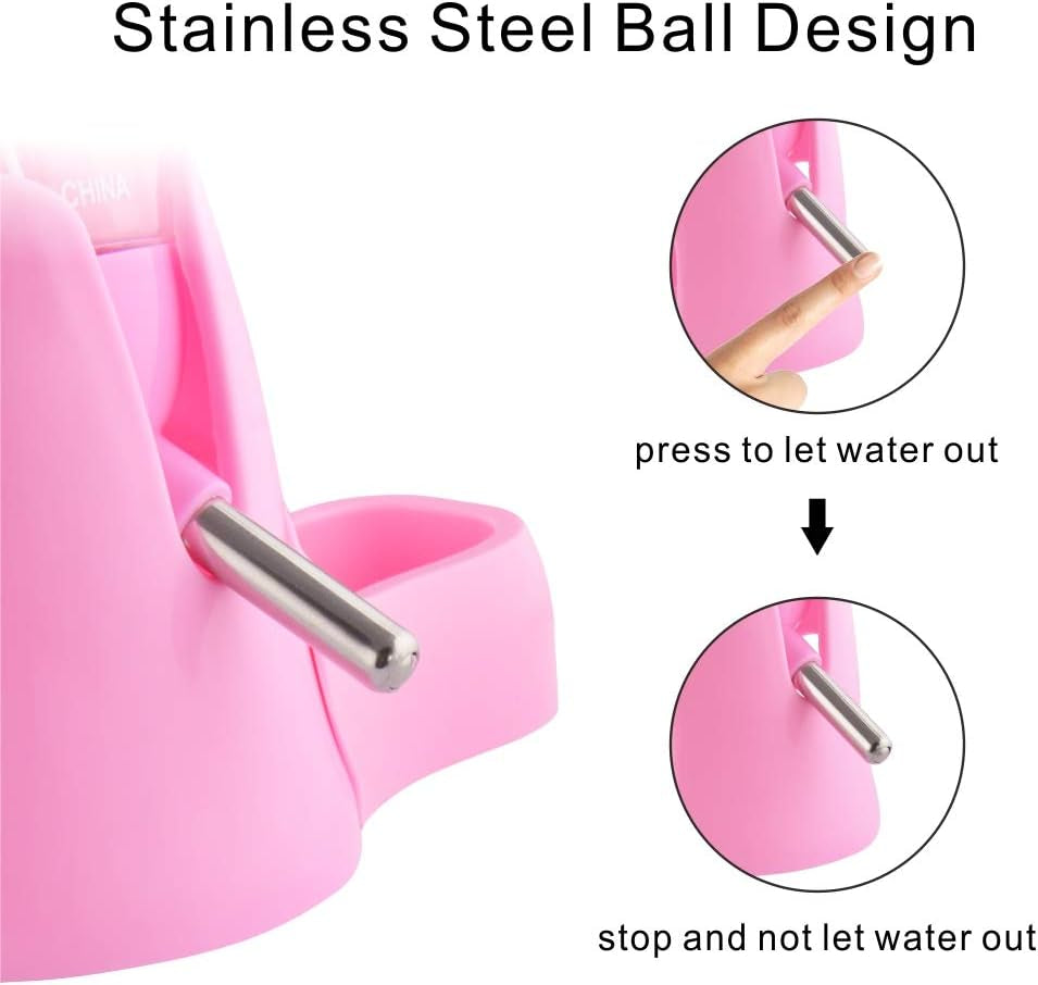 Hamster Water Bottle, Little Pet Automatic Drinking Bottle with Food Container Base Hut Hanging Water Feeding Bottles Auto Dispenser for Small Animals (125Ml,Pink)
