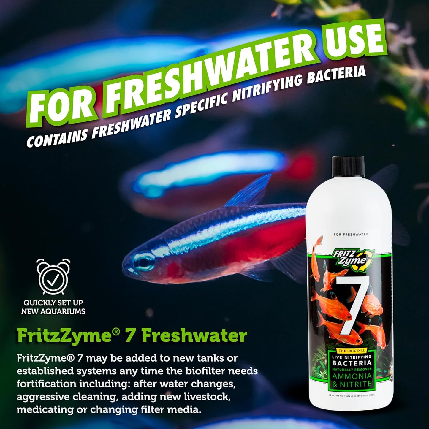 Fritzzyme 7 Live Nitrifying Bacteria Naturally Removes Amonia & Nitrite for Freshwater Fish (32-Ounce)