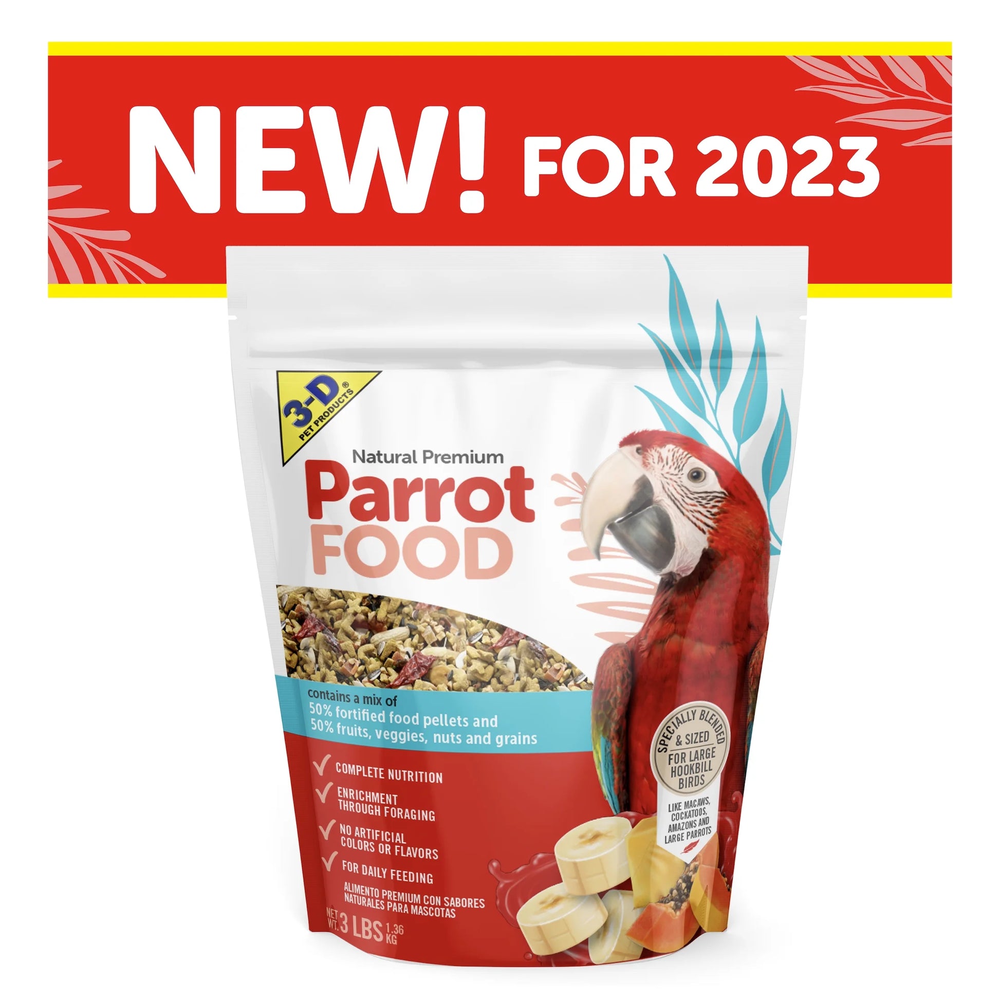 Natural Premium Parrot Food, with Fortified Pellets, 3 Lbs