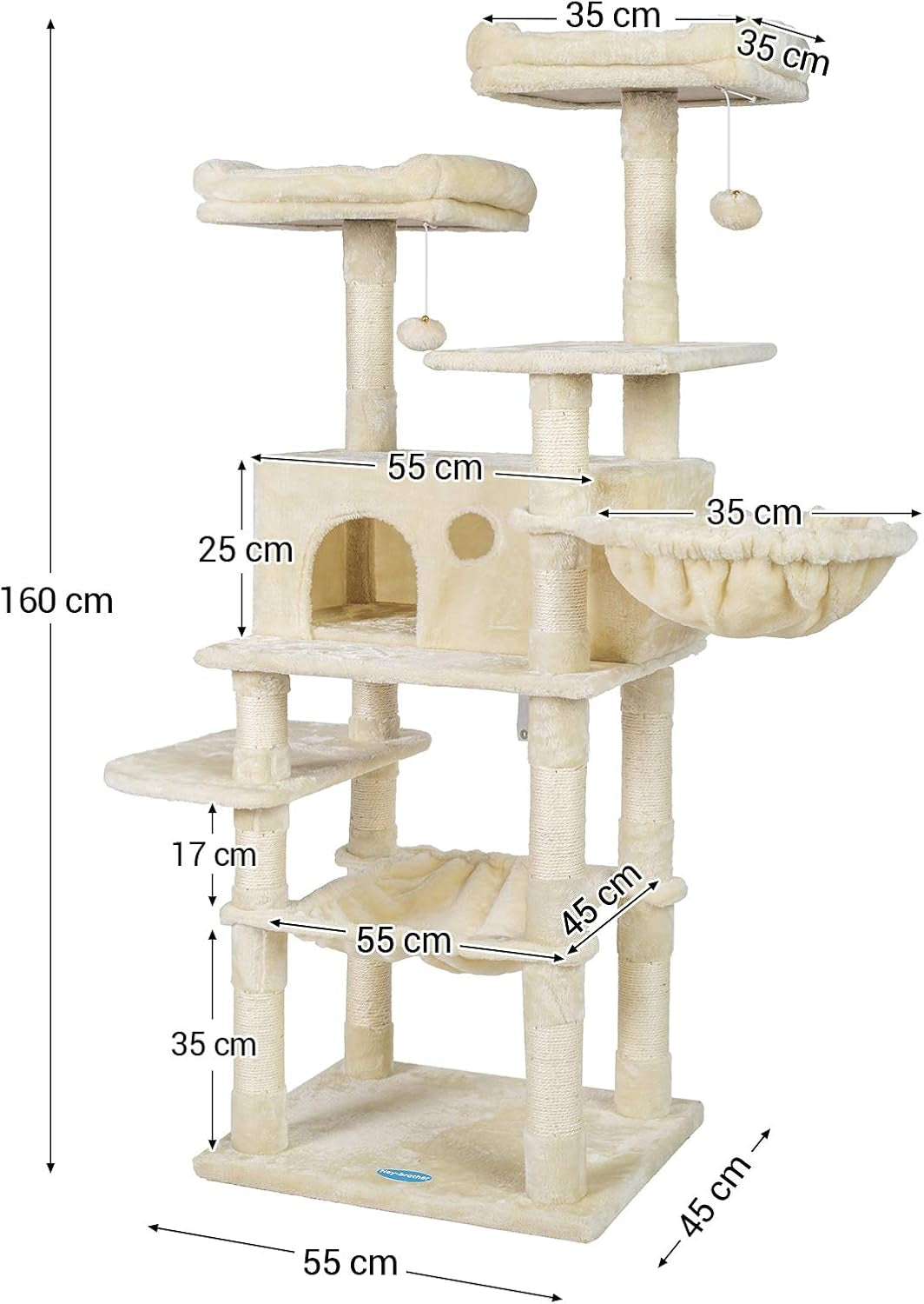 Cat Tree for Large Cats, Cat Tower with Scratching Posts, 2 Padded Plush Perches, Big Condo and Cozy Basket, Beige MPJ025M