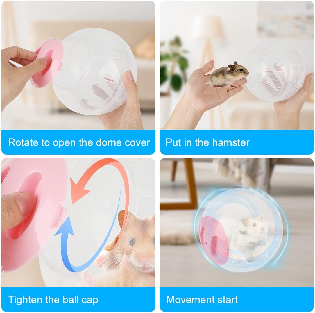 6 Inch Hamster Exercise Ball Small Animals Hamster Running Ball Wheel + Pet Small Animals Hamster Hideout Drinking Waterer 3-In-1 Hanging Water Feeding Bottles Auto Dispenser for Hamsters Rats (Pink)