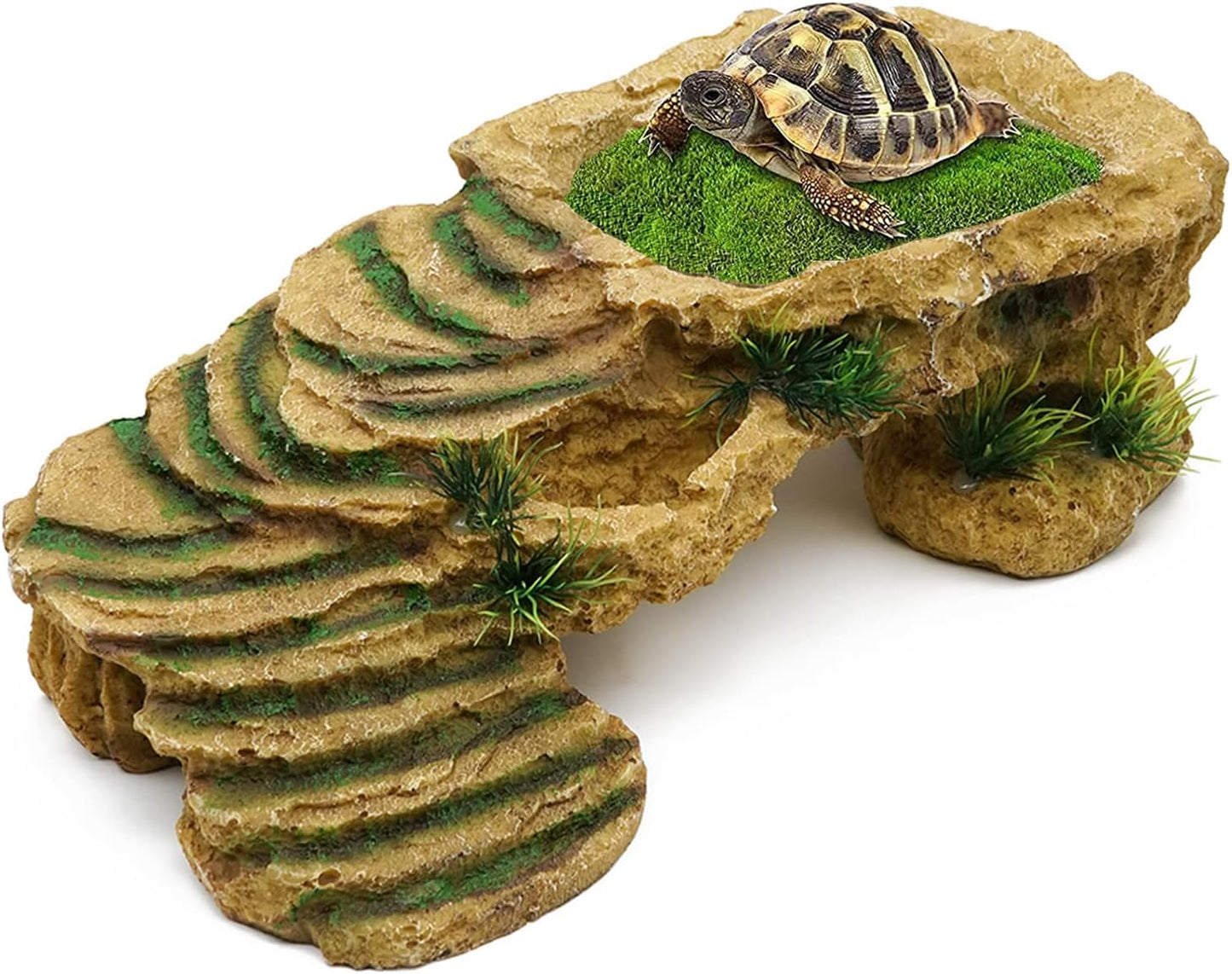 Turtle Basking Platform Reptile Terrarium Hideout Tortoise Resin Rock Hide Cave Habitat Ornament for Bearded Dragon Frogs Lizards Spiders Fish Amphibians Aquarium, Large