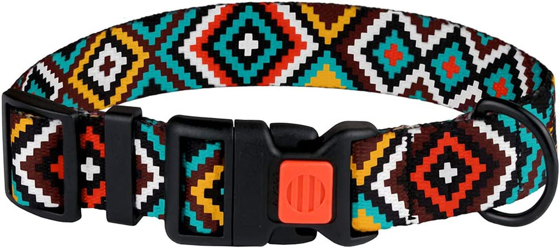 Nylon Dog Collar Aztec Geometric Pattern Ethnic Teal 10-13 Inch