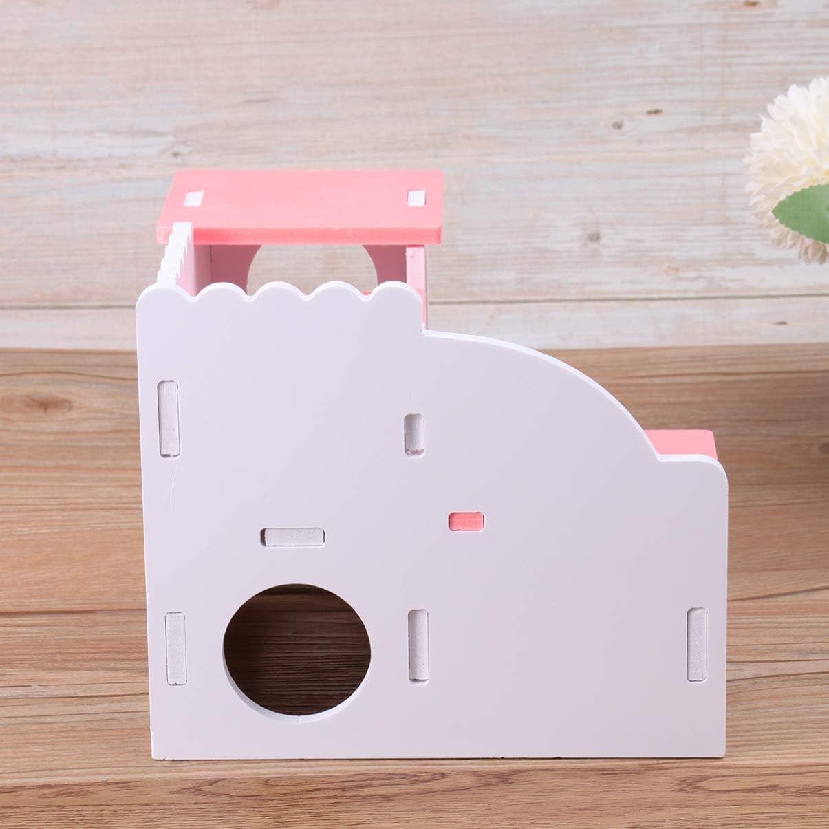 Wooden Hamster House - Double Layers Small Pet Playground with Slide, Hamster Hideout Hut Play Toys for Dwarf Hamster, Mouse, Rat and Other Small Animals ()