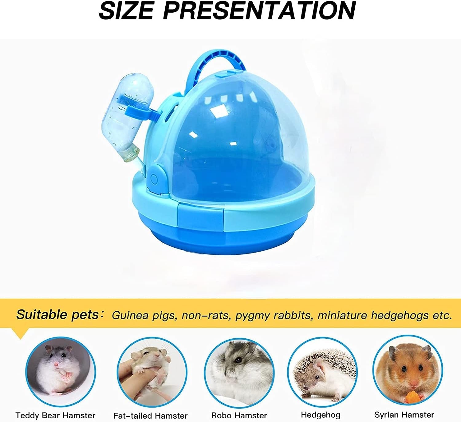 Portable Hamster Cage Suitable for Outdoor Sports and Travel Hide-Out Large Hamster Cage Measures Small Animal and Critter Carrier (M, Blue)