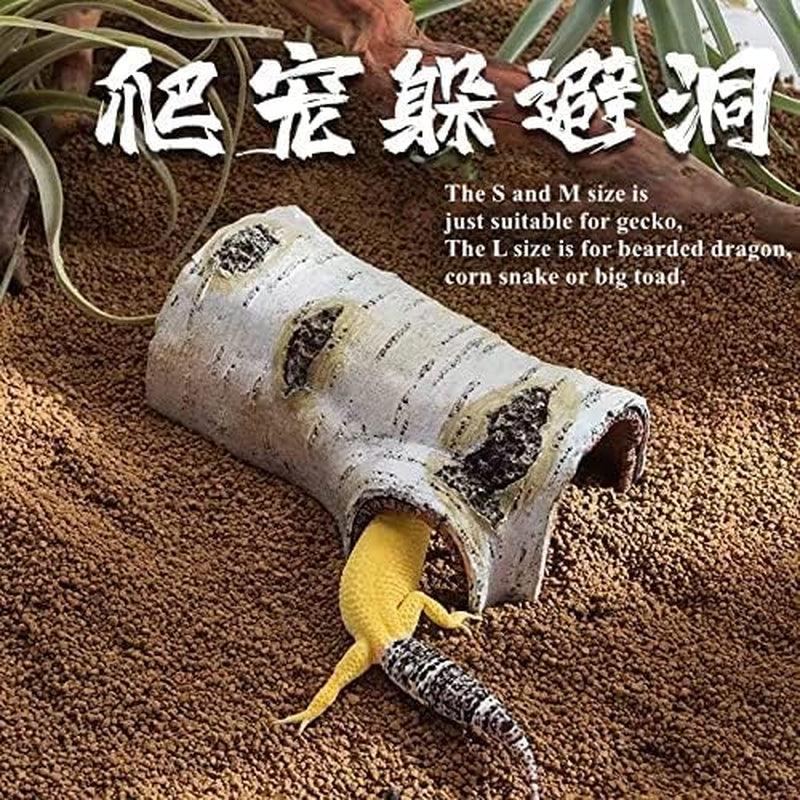 Artificial Birch Log Hide Reptile Shelter Leopard Gecko Young Bearded Dragon Snake Sleeping Cave Wood Shape Hideout Terrarium Bush Landscaping Ornament (S)