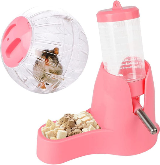6 Inch Hamster Exercise Ball Small Animals Hamster Running Ball Wheel + Pet Small Animals Hamster Hideout Drinking Waterer 3-In-1 Hanging Water Feeding Bottles Auto Dispenser for Hamsters Rats (Pink)