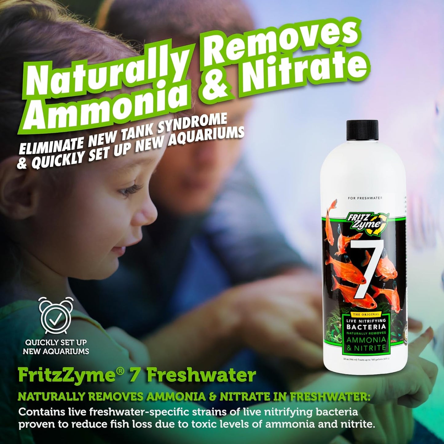 Fritzzyme 7 Live Nitrifying Bacteria Naturally Removes Amonia & Nitrite for Freshwater Fish (32-Ounce)