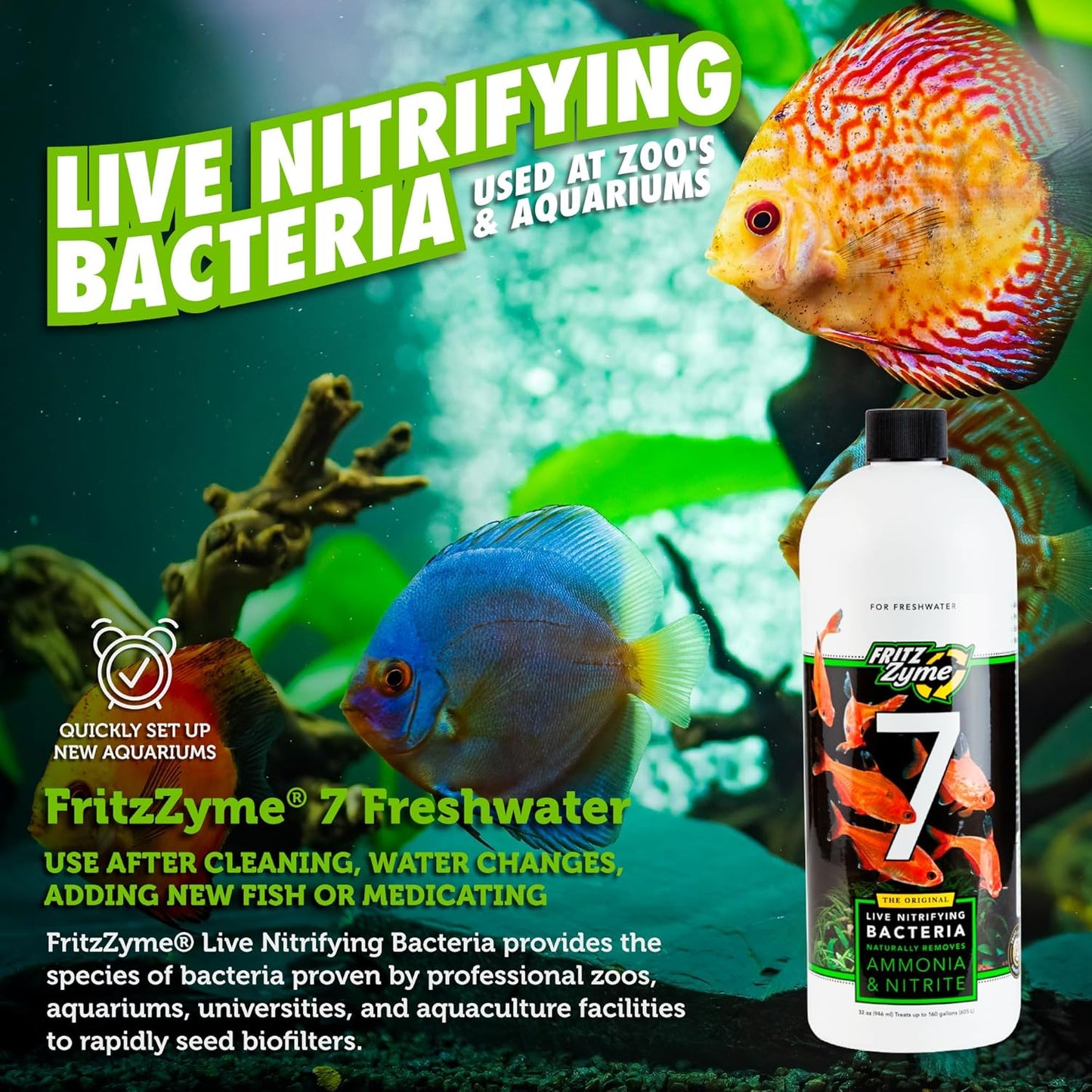 Fritzzyme 7 Live Nitrifying Bacteria Naturally Removes Amonia & Nitrite for Freshwater Fish (32-Ounce)