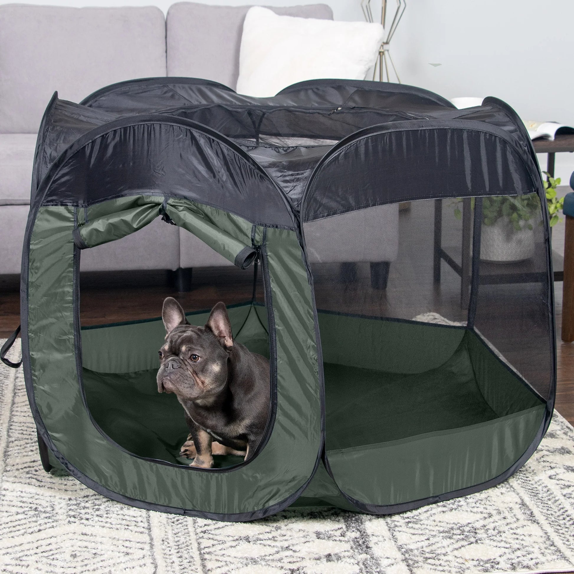 Pet Products Mesh Open-Air Pet Playpen - Hunter Green, Large