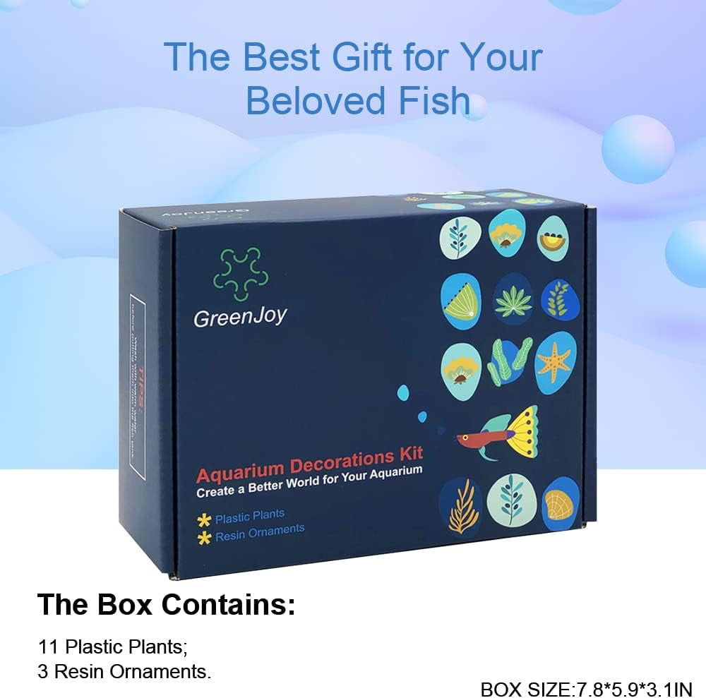 Aquarium Decorations Fish-Tank Accessories Plants - Fish Tank Decor Kit with Artificial Plants and Hideouts Ornaments