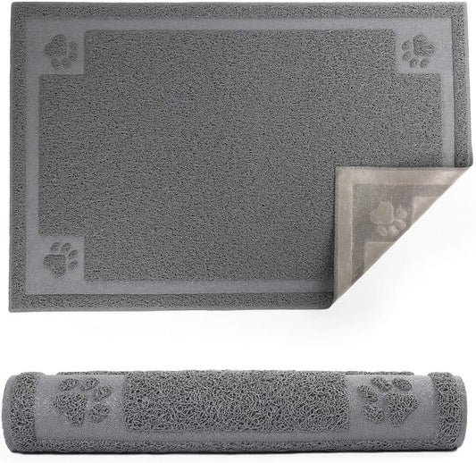 Dog Food Mat Waterproof, 35”X 24”, Pet Mat for Food and Water Bowl, Cat Bowl Mat for Floor, Grey