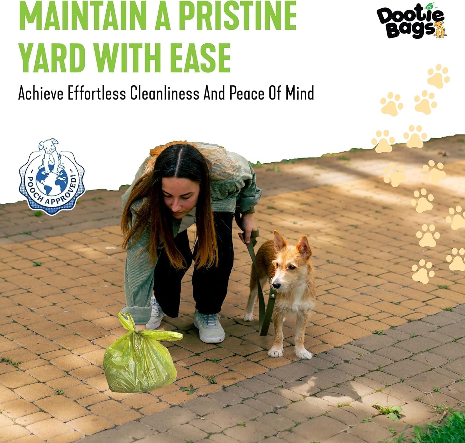 Pooch Approved Large Dootie Bags - Dog Poop Bags - Tie-Handles - 100 Count Dootie Strong and Leakproof - Perfect for Dogs & Cats - Litter - Pet Waste Cleanup - Swivel Bin &  Scoopers