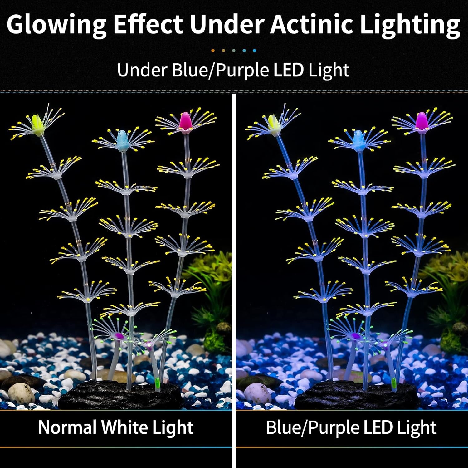 Strip Coral Plant Ornament Glowing Effect Silicone Artificial Decoration for Fish Tank, Aquarium Landscape - Orange