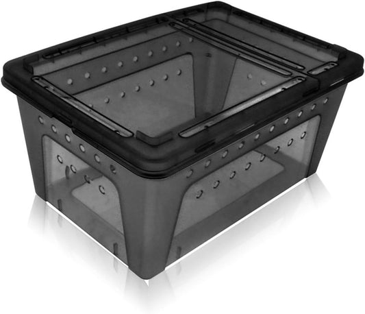 Portable Reptile Terrarium Habitat for Mini Pet Houses Breathable Holes Stackable Container (Black-L)