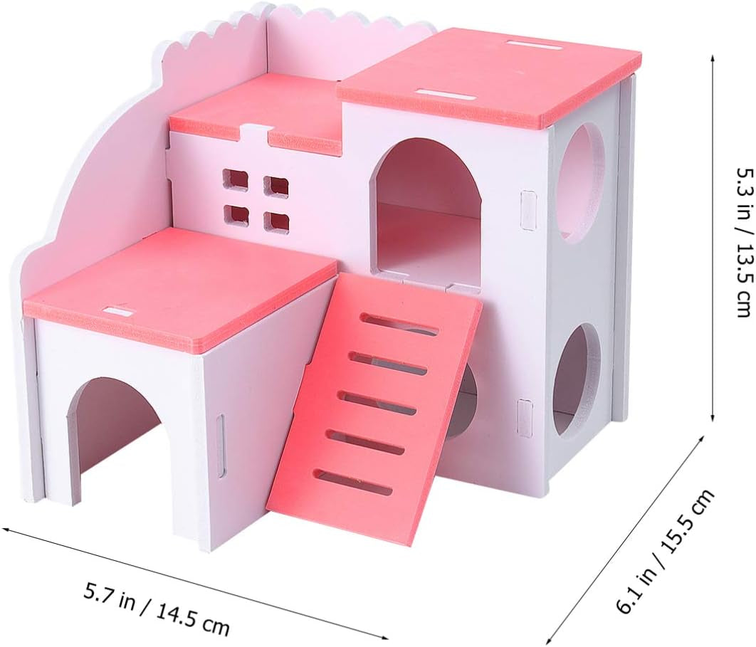 Wooden Hamster House - Double Layers Small Pet Playground with Slide, Hamster Hideout Hut Play Toys for Dwarf Hamster, Mouse, Rat and Other Small Animals ()