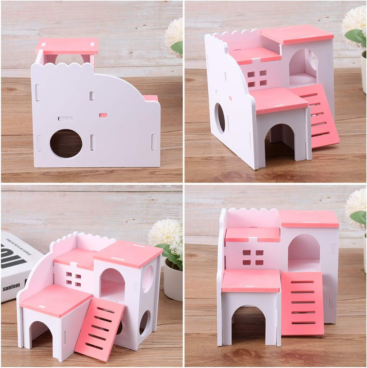 Wooden Hamster House - Double Layers Small Pet Playground with Slide, Hamster Hideout Hut Play Toys for Dwarf Hamster, Mouse, Rat and Other Small Animals ()
