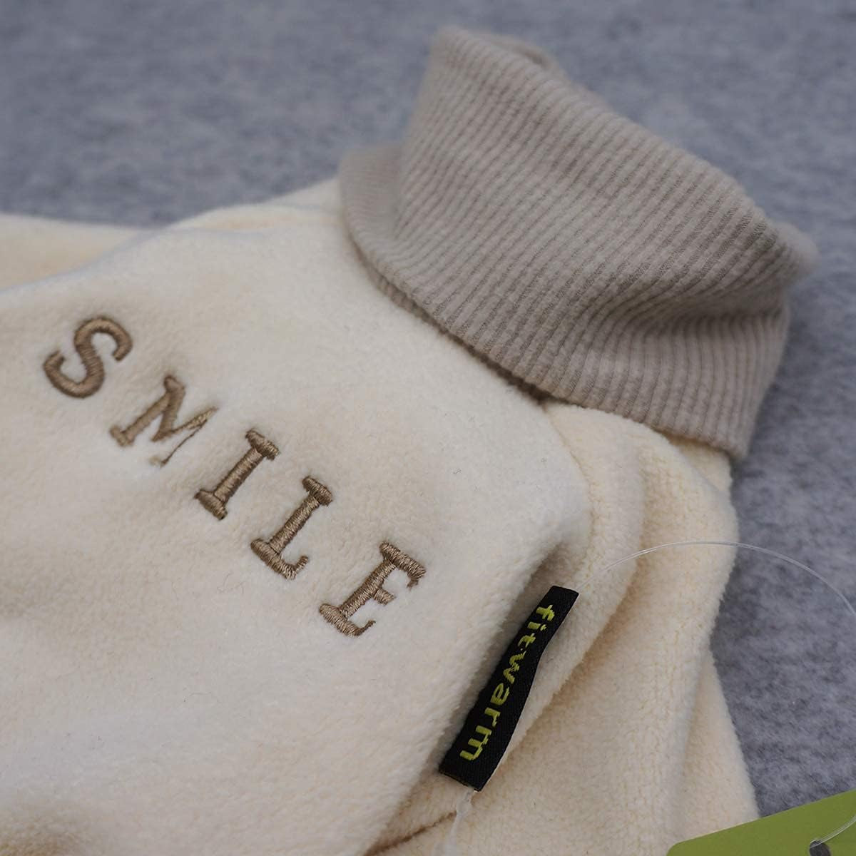 Embroidery Dog Clothes Turtleneck Thermal Fleece Puppy Pajamas Doggie Outfits Cat Onesies Jumpsuits Beige Large
