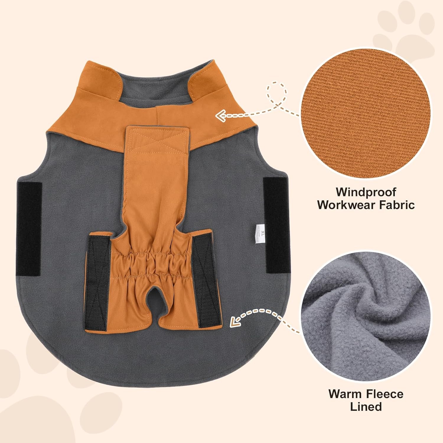 Workwear Style Dog Coats with Harness Built in for Small Dogs Windproof Warm Puppy Jacket with Storage Pockets for Cold Winter,Brightbeige M