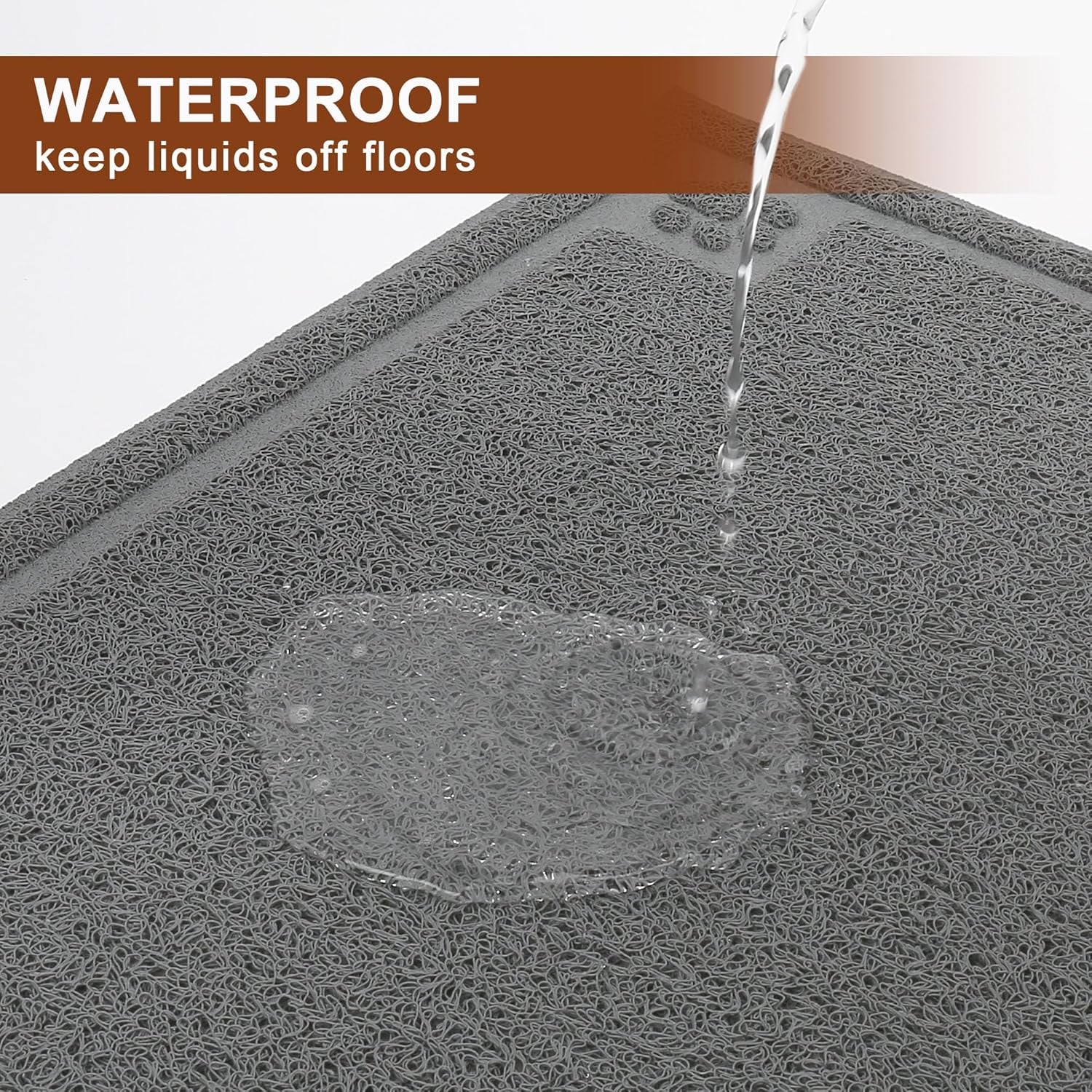 Dog Food Mat Waterproof, 35”X 24”, Pet Mat for Food and Water Bowl, Cat Bowl Mat for Floor, Grey