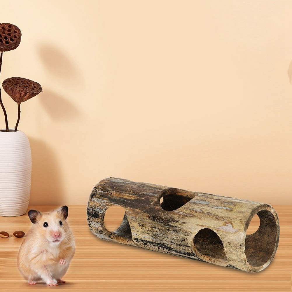 Hamster Toy, All Natural Bamboo Hamster Tunnel Toy Summer Cool Exercise Tubes and Tunnels Small Animal Activity Center Toys for Syrian Hamster Hedgehog Gerbils Chinchillas(M)