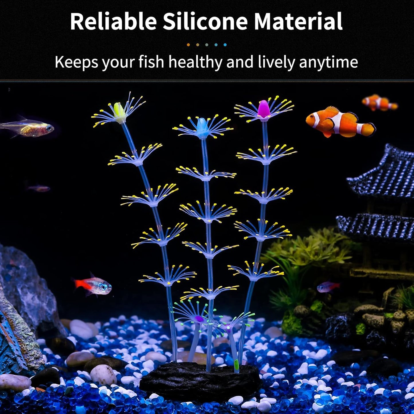 Strip Coral Plant Ornament Glowing Effect Silicone Artificial Decoration for Fish Tank, Aquarium Landscape - Orange