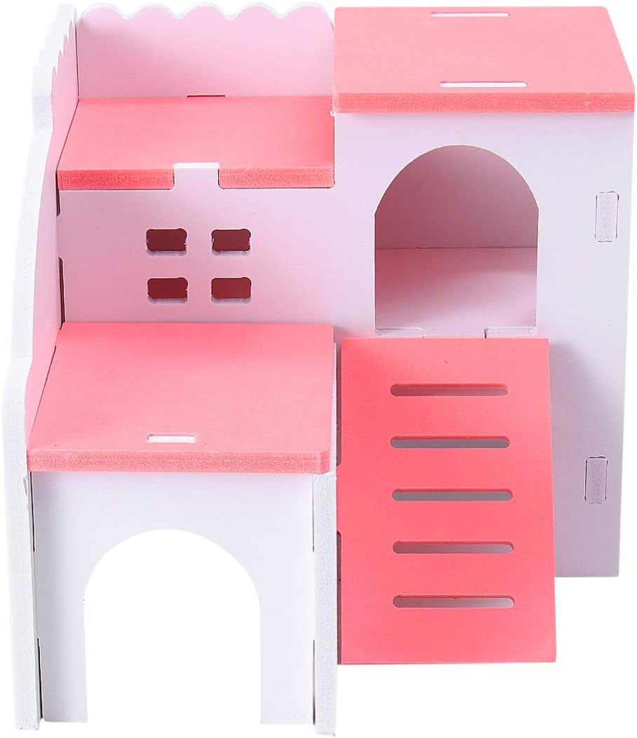 Wooden Hamster House - Double Layers Small Pet Playground with Slide, Hamster Hideout Hut Play Toys for Dwarf Hamster, Mouse, Rat and Other Small Animals ()