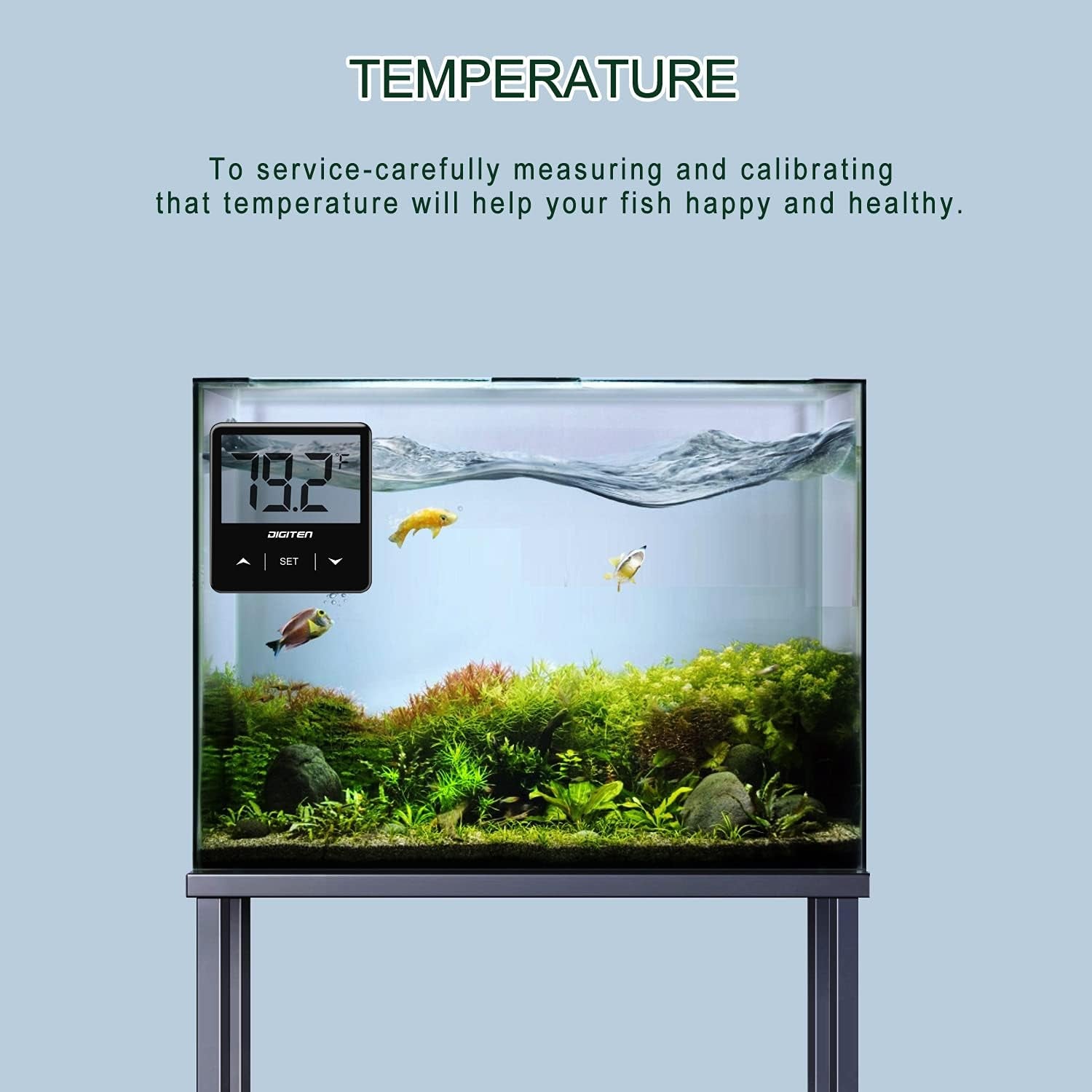 Aquarium Thermometer Digital Fish Tank Thermometer with Large LCD Display Stick on Water Terrarium Temperature Sensor Gauge for Reptiles Turtle Amphibians