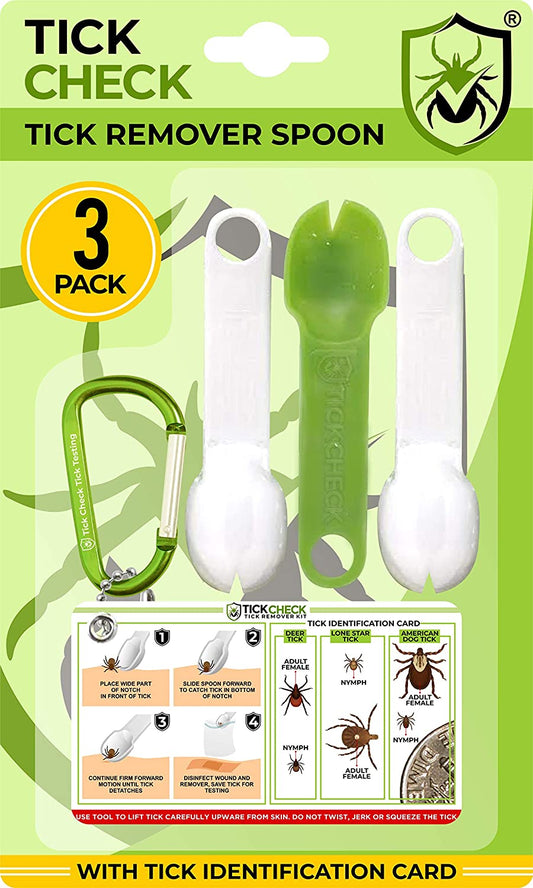Tick Remover Spoon - 3 Pack of Lightweight Tick Remover Tools with Free Tick ID Card & Carabiner (1 Set, 3 Spoons)