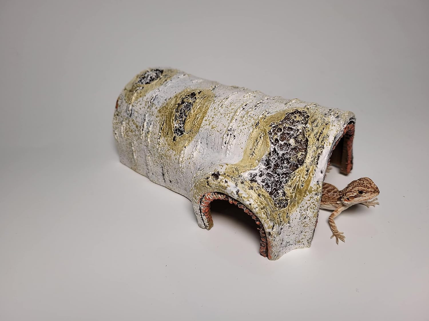 Artificial Birch Log Hide Reptile Shelter Leopard Gecko Young Bearded Dragon Snake Sleeping Cave Wood Shape Hideout Terrarium Bush Landscaping Ornament (S)