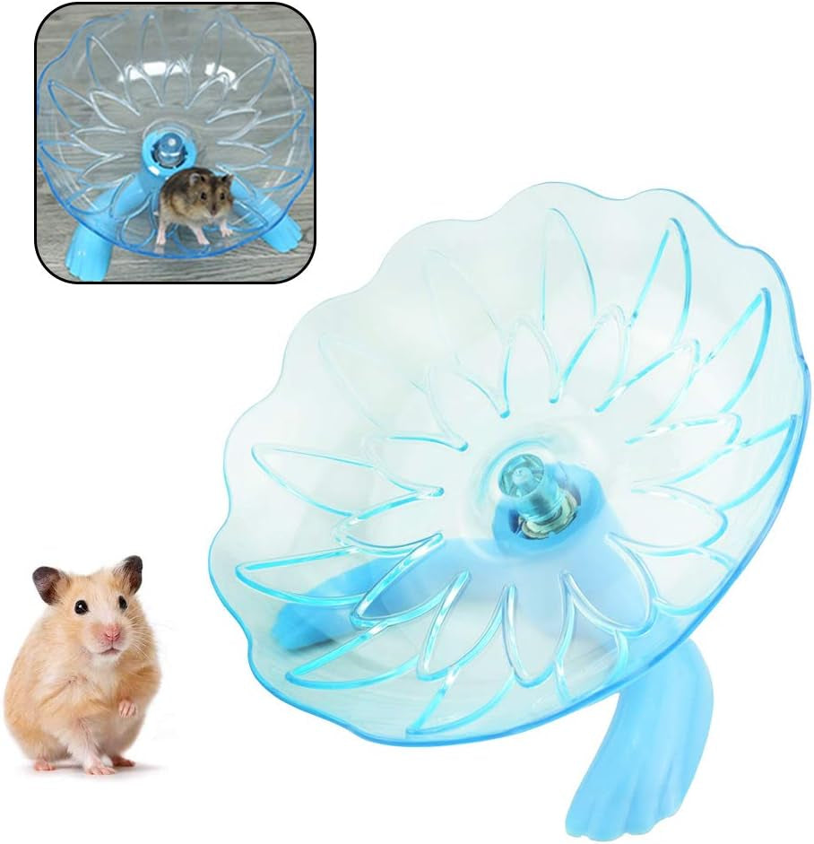 Hamster Flying Saucer, Transparent Plastic Exercise Spinner Sports Wheel for Small Pets like Guinea Pig, Gerbils, Chinchillas (Blue)