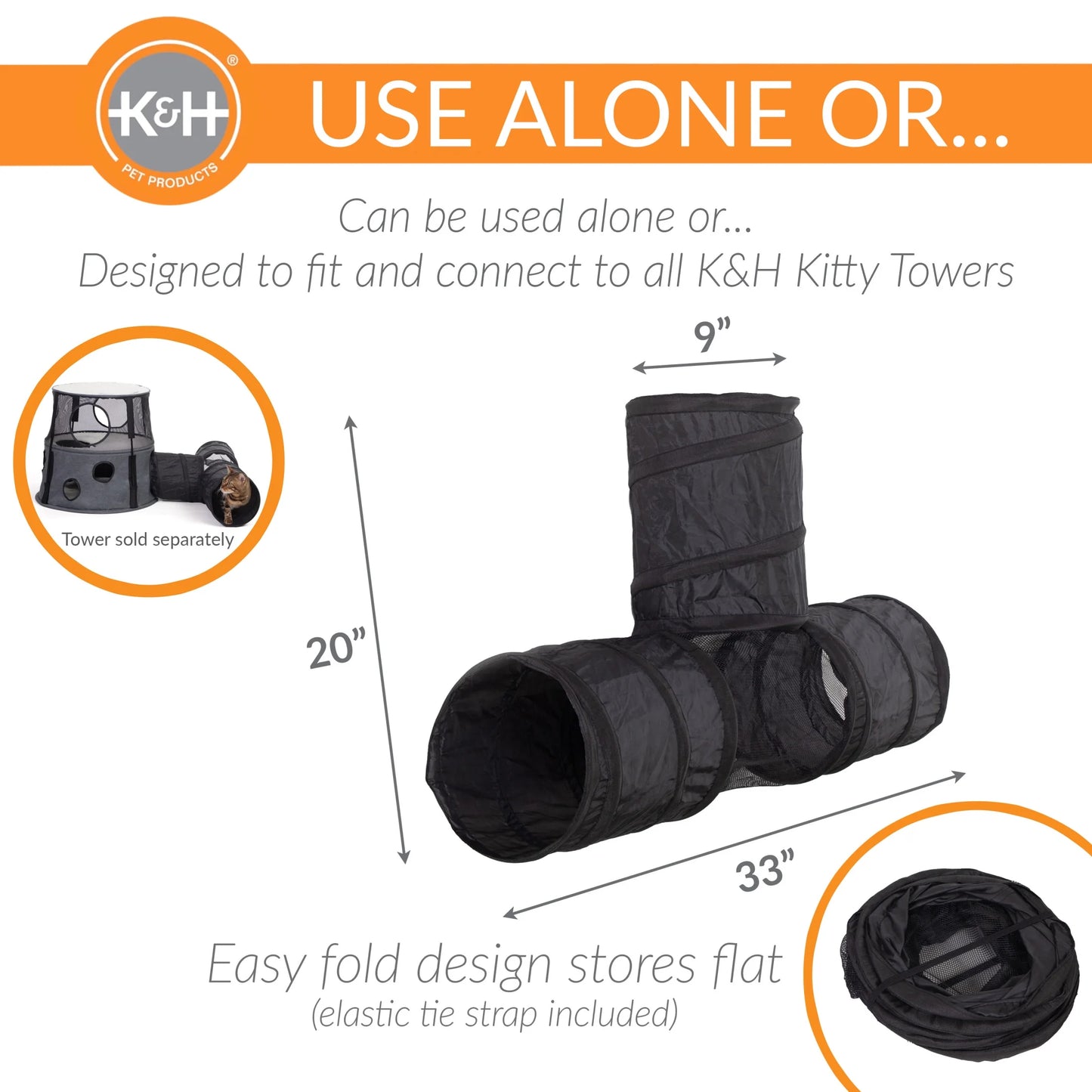 Cat Tunnel Toy 3-Way T-Tunnel Black 33 X 20 X 9 Inches