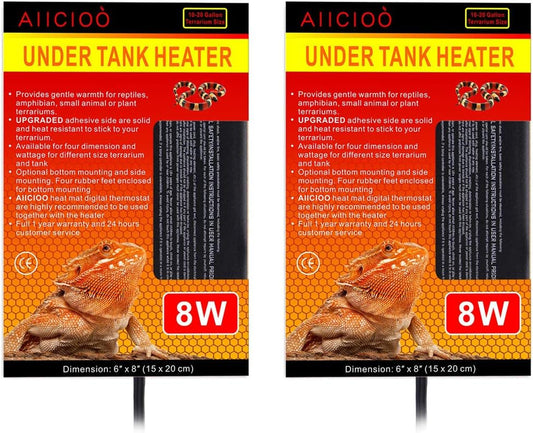 Reptile Heating Pad - 6X8Inch Hermit Crab Heater Heat Mat for Reptiles Snake Lizard Terrarium 8 Watt 2Pack