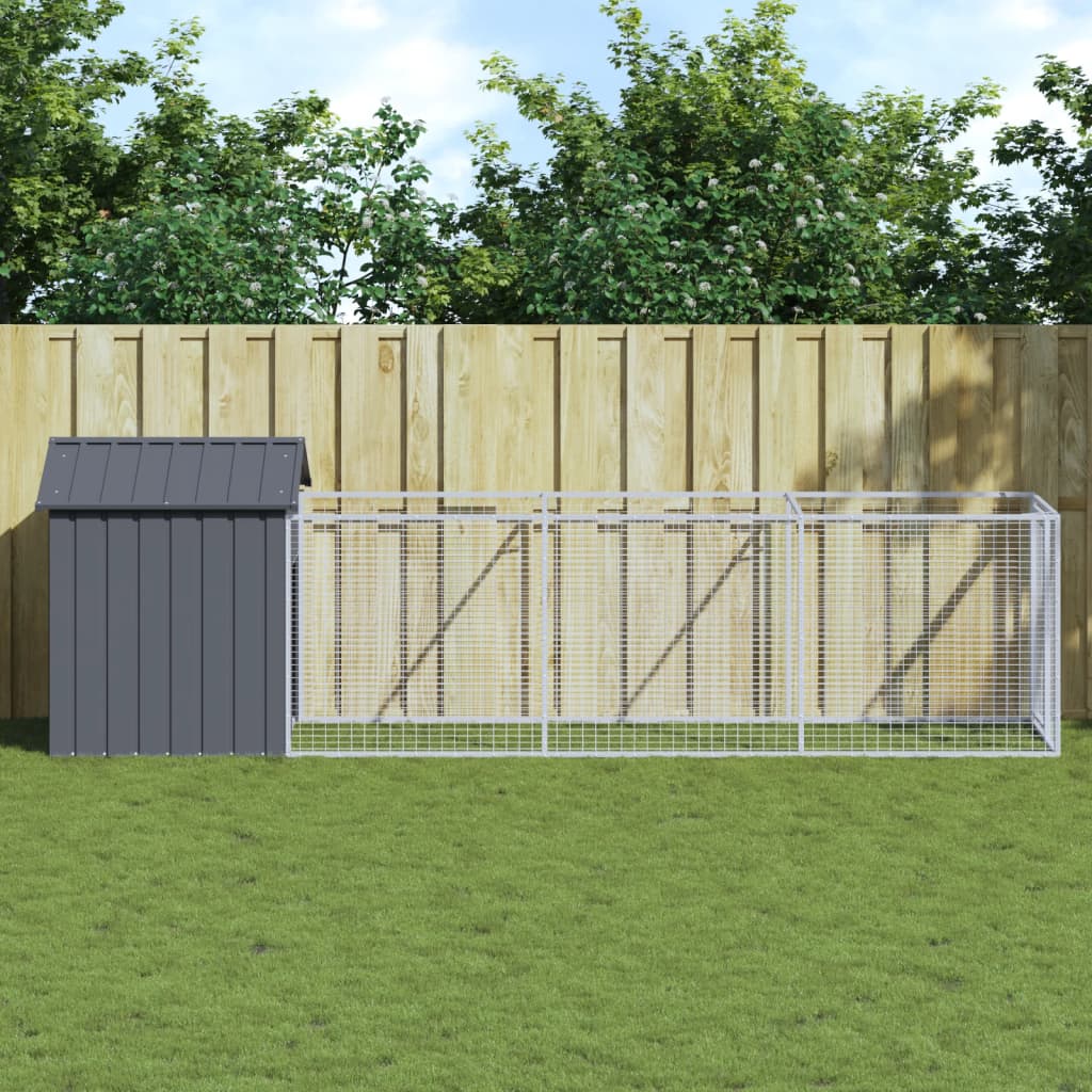 vidaXL Dog House with Run Outdoor Dog Kennel Animal House Galvanized Steel