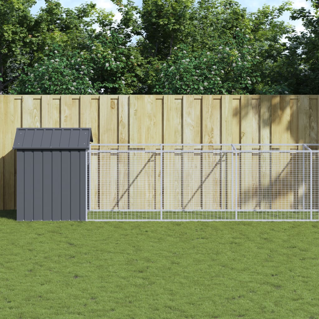 vidaXL Dog House with Run Outdoor Dog Kennel Animal House Galvanized Steel