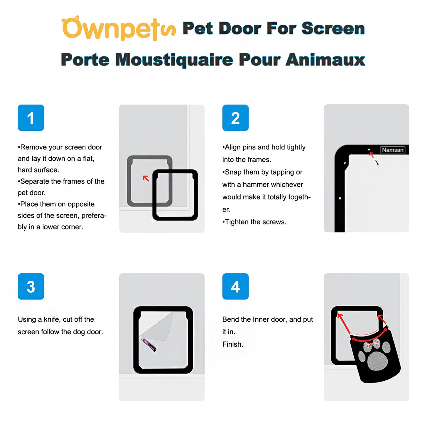 Dog Cat Magnetic Flap Screen Door Pet Puppy Magnetic Lockable Entry Gate Frame