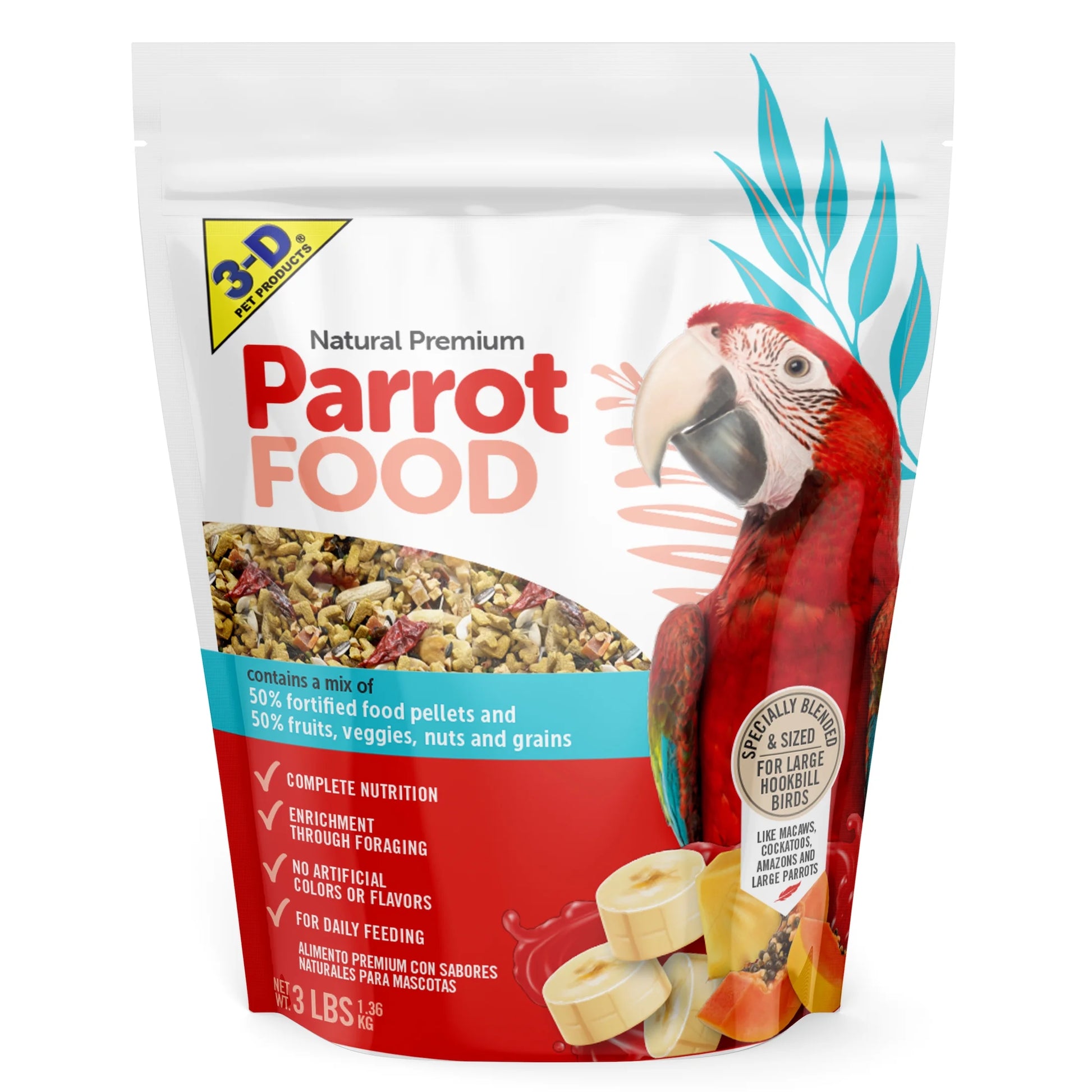 Natural Premium Parrot Food, with Fortified Pellets, 3 Lbs