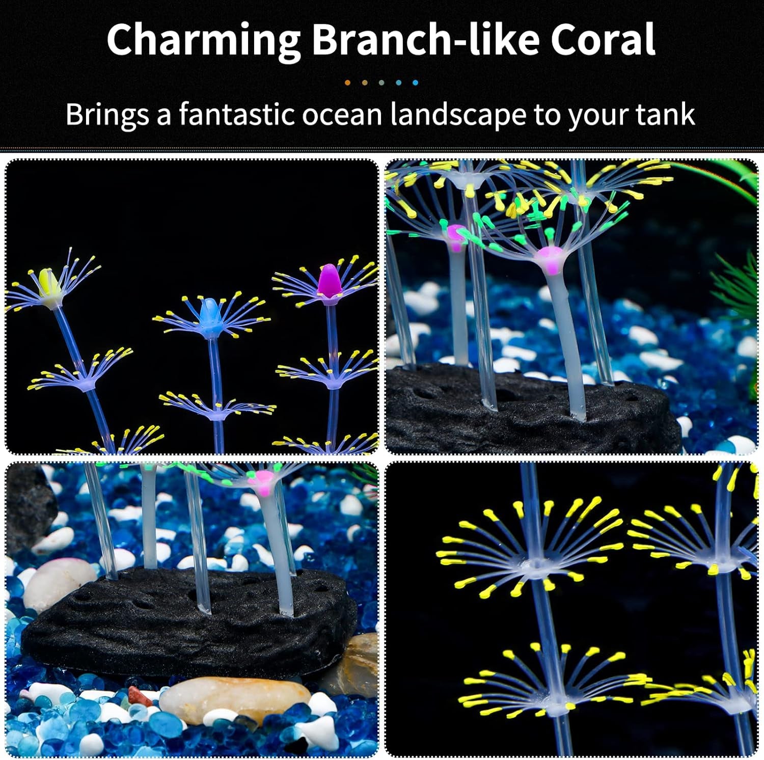 Strip Coral Plant Ornament Glowing Effect Silicone Artificial Decoration for Fish Tank, Aquarium Landscape - Orange