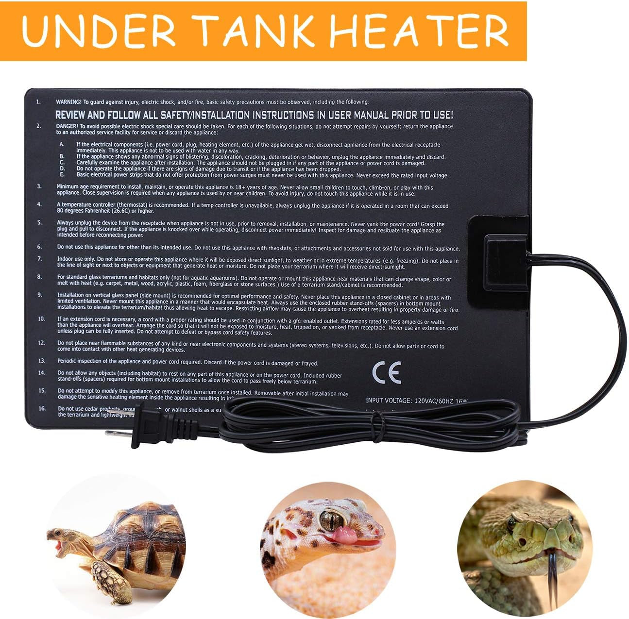 Reptile Heating Pad - 6X8Inch Hermit Crab Heater Heat Mat for Reptiles Snake Lizard Terrarium 8 Watt 2Pack