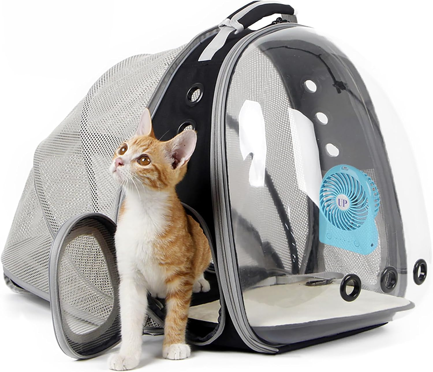 Cat Bubble Backpack with Fan, Fit up to 12 Lbs, Space Capsule Astronaut Clear Window Pet Travel Carrier Backpack for Cat and Small Puppy