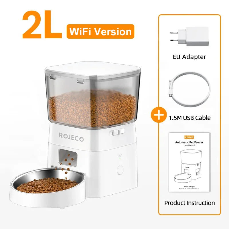 2L Automatic WIFI Cat Feeder Smart Pet Food Dispenser for Dry Food Dogs Kibble Dispenser with Remote Control Accessories