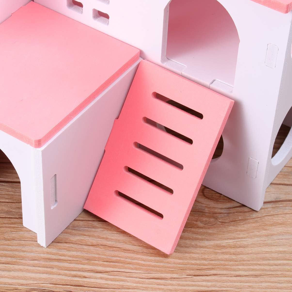 Wooden Hamster House - Double Layers Small Pet Playground with Slide, Hamster Hideout Hut Play Toys for Dwarf Hamster, Mouse, Rat and Other Small Animals ()