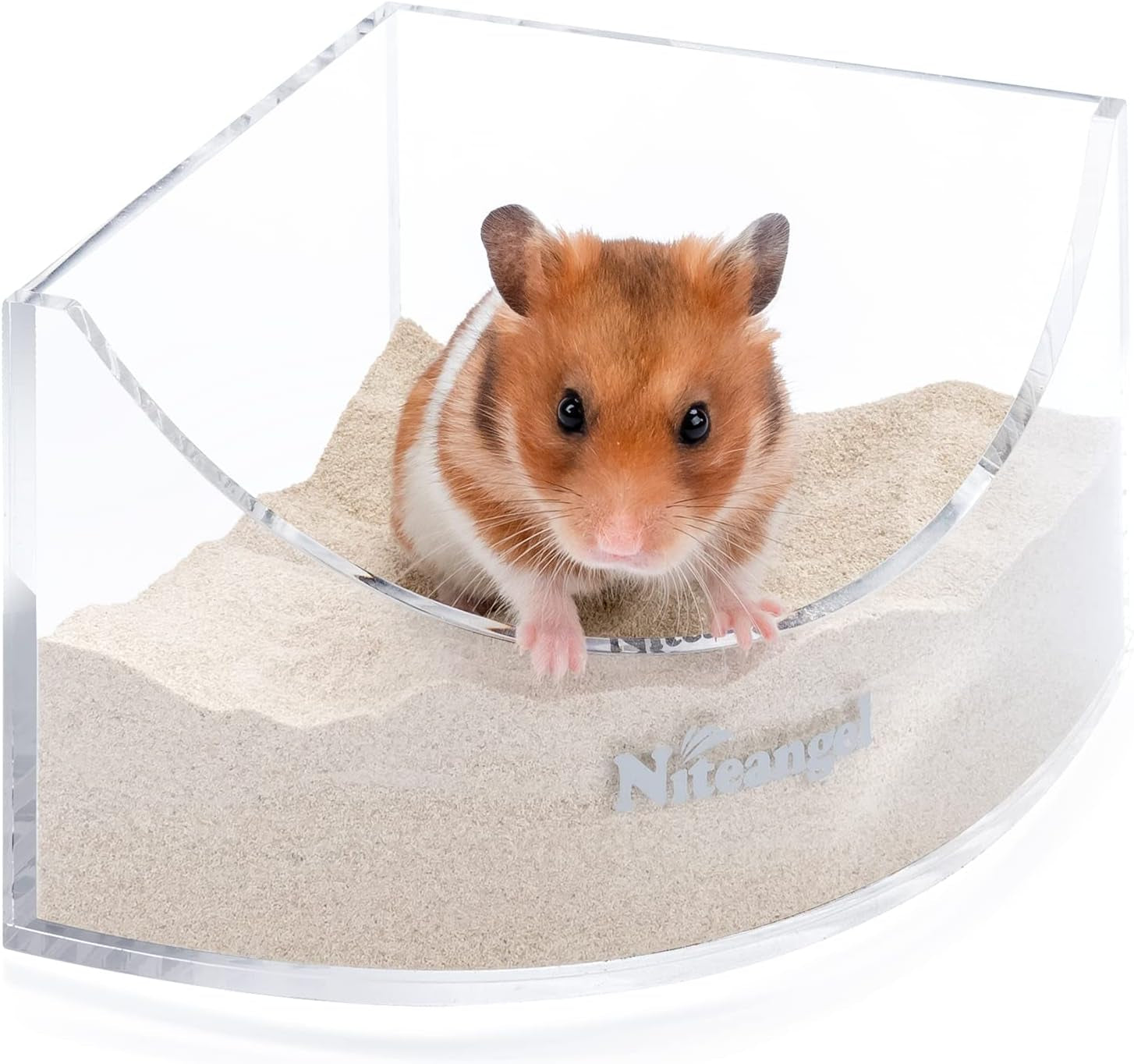 Small Animal Sand-Bath Box - Acrylic Critter'S Sand Bath Shower Room & Digging Sand Container for Hamsters Mice Lemming Gerbils or Other Small Pets (Fan-Shaped, Transparent)