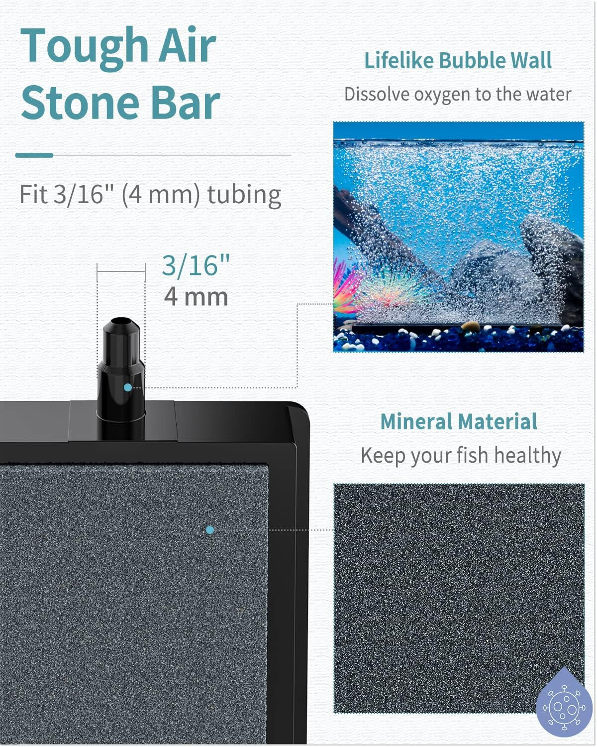 8 Inch Air Stone Grey Mineral Bubble Stone Bar Diffuser Bubbler Airstones for Air Pump, Aquarium, and Fish Tank