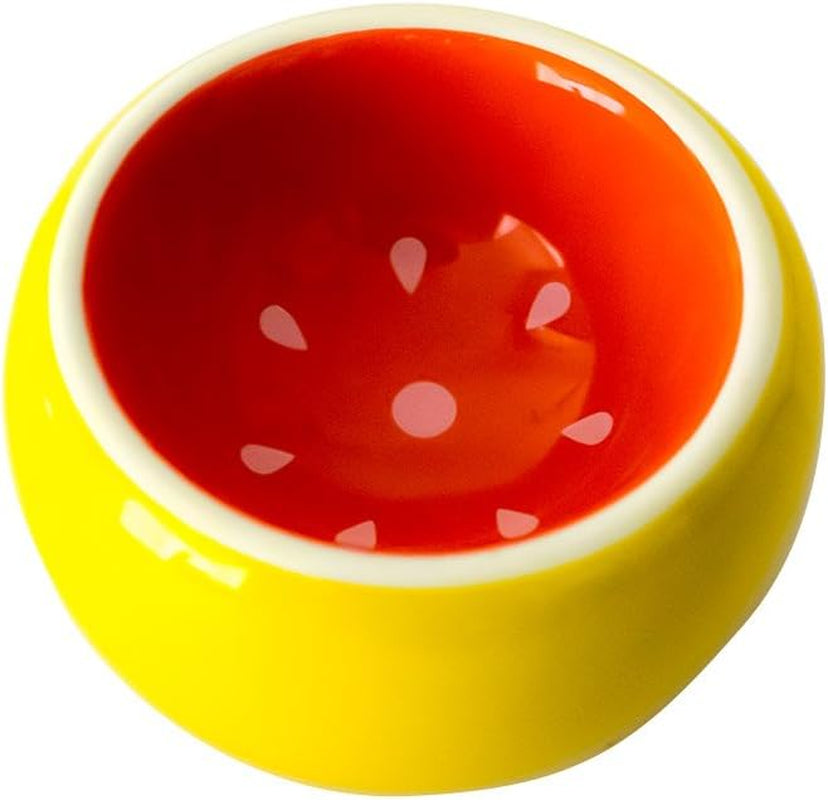 Hamster Bowl Ceramic Prevent Tipping Moving and Chewing Wonderful Food Dish for Small Rodents Gerbil Hamsters Mice Guinea Pig Cavy Hedgehog and Other Small Animals (Grapefruit)