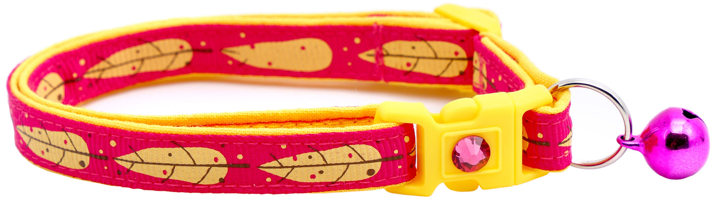 Yellow Bird Feathers on Bright Pink Cat Collar