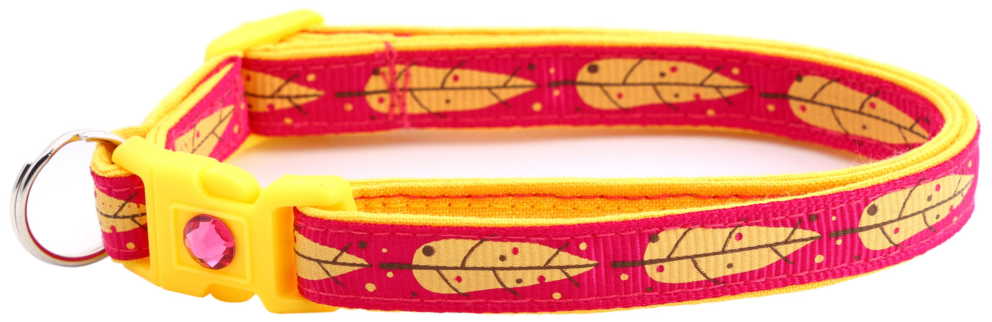 Yellow Bird Feathers on Bright Pink Cat Collar